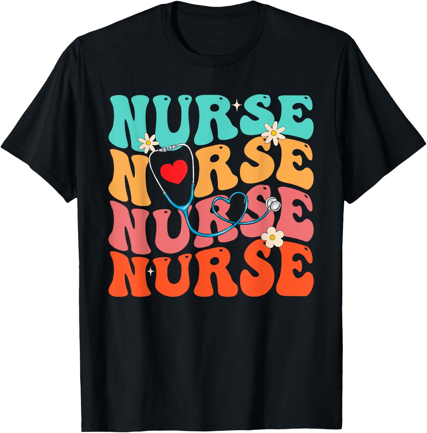 Cute Groovy Stethoscope Nurse Life Nursing Nurse Week Nurse T-Shirt - T-Shirt | Black