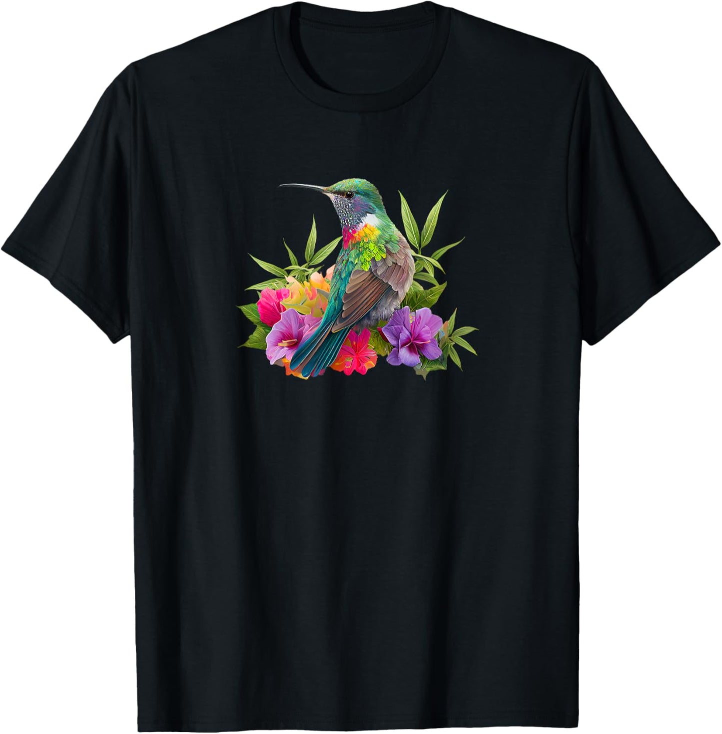 Backyard Bird Watchers Birder Birding Flowers Hummingbird T-Shirt - T-Shirt | Black