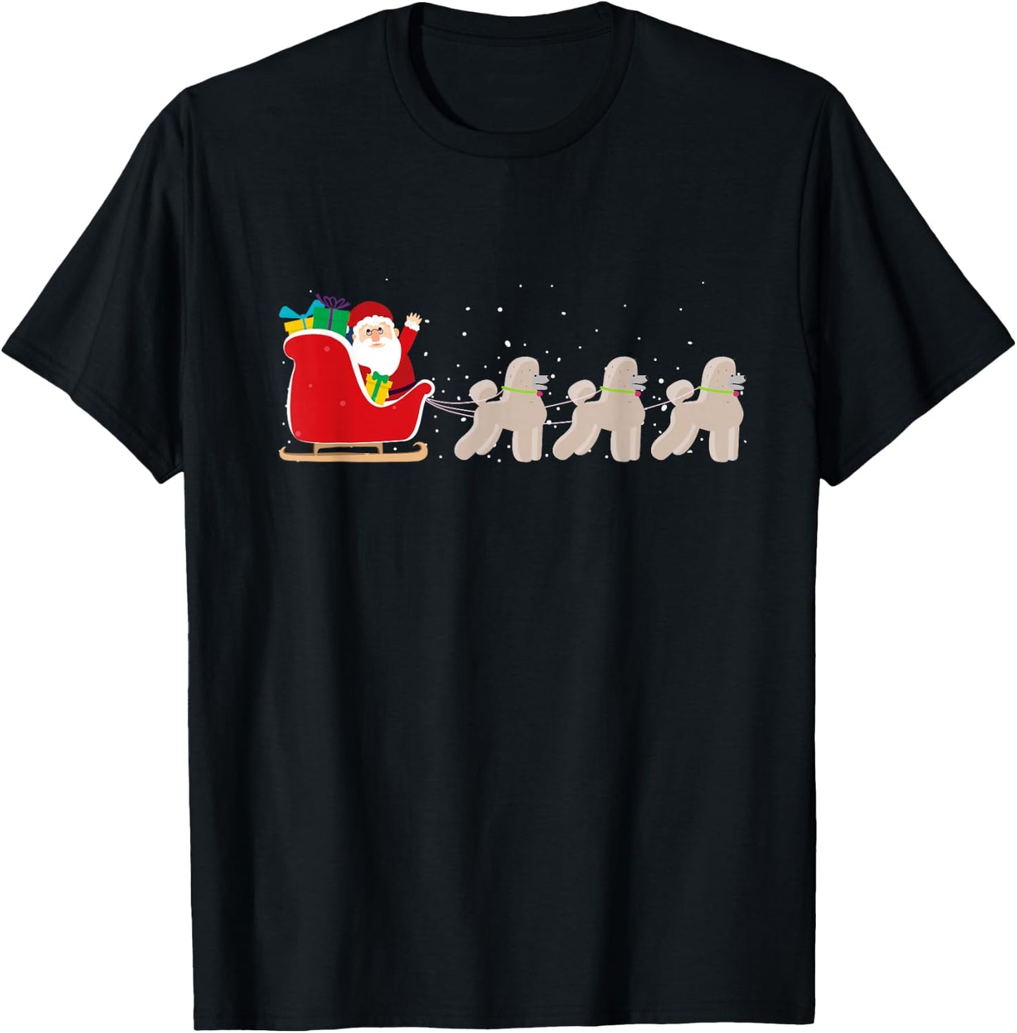 Poodle Santa Christmas Sleigh - Funny Poodle Xmas T-Shirt - T-Shirt | Black