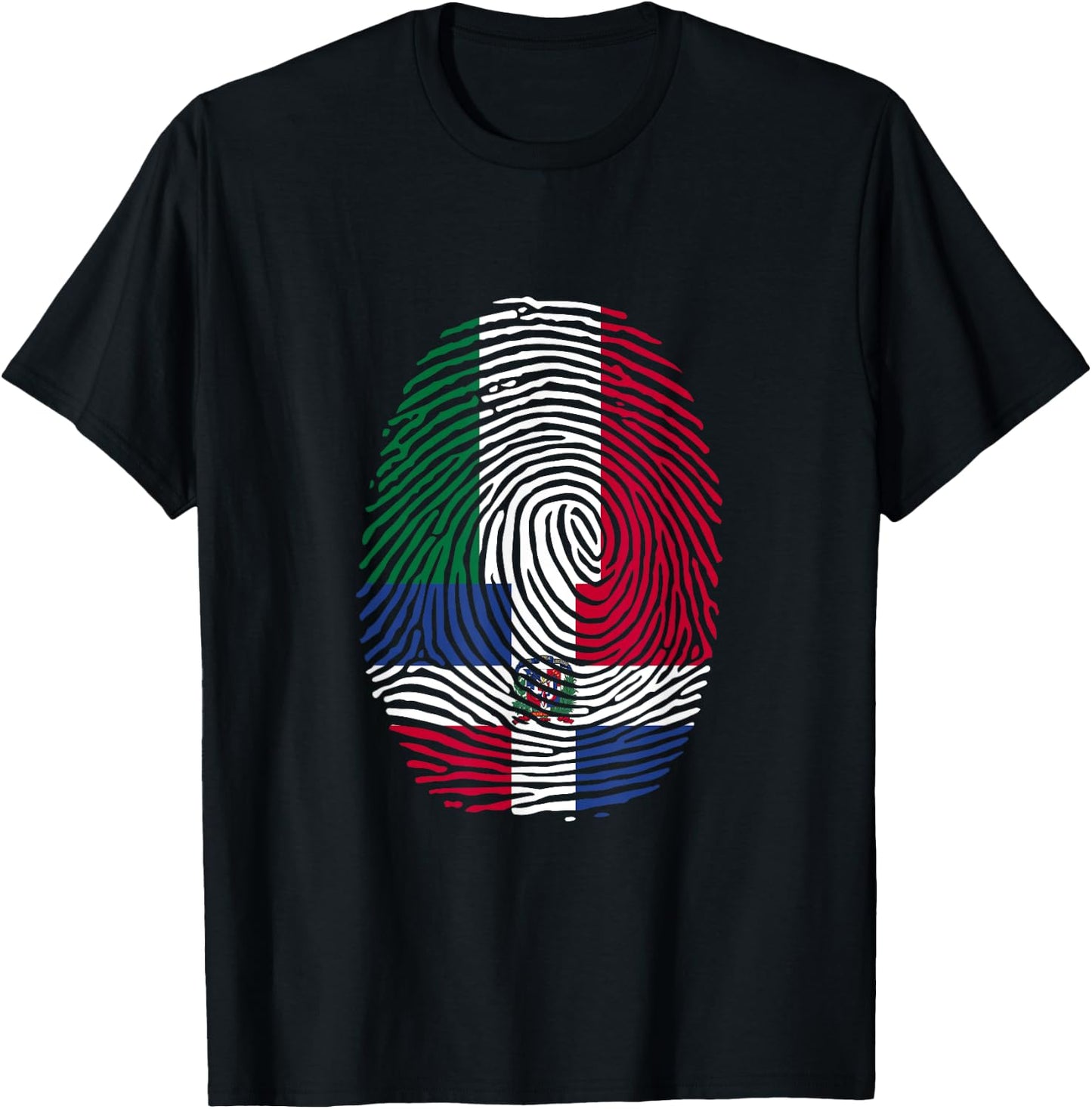 Dominican & Italy Fingerprint Half Italian Dominicana Roots T-Shirt - T-Shirt | Black