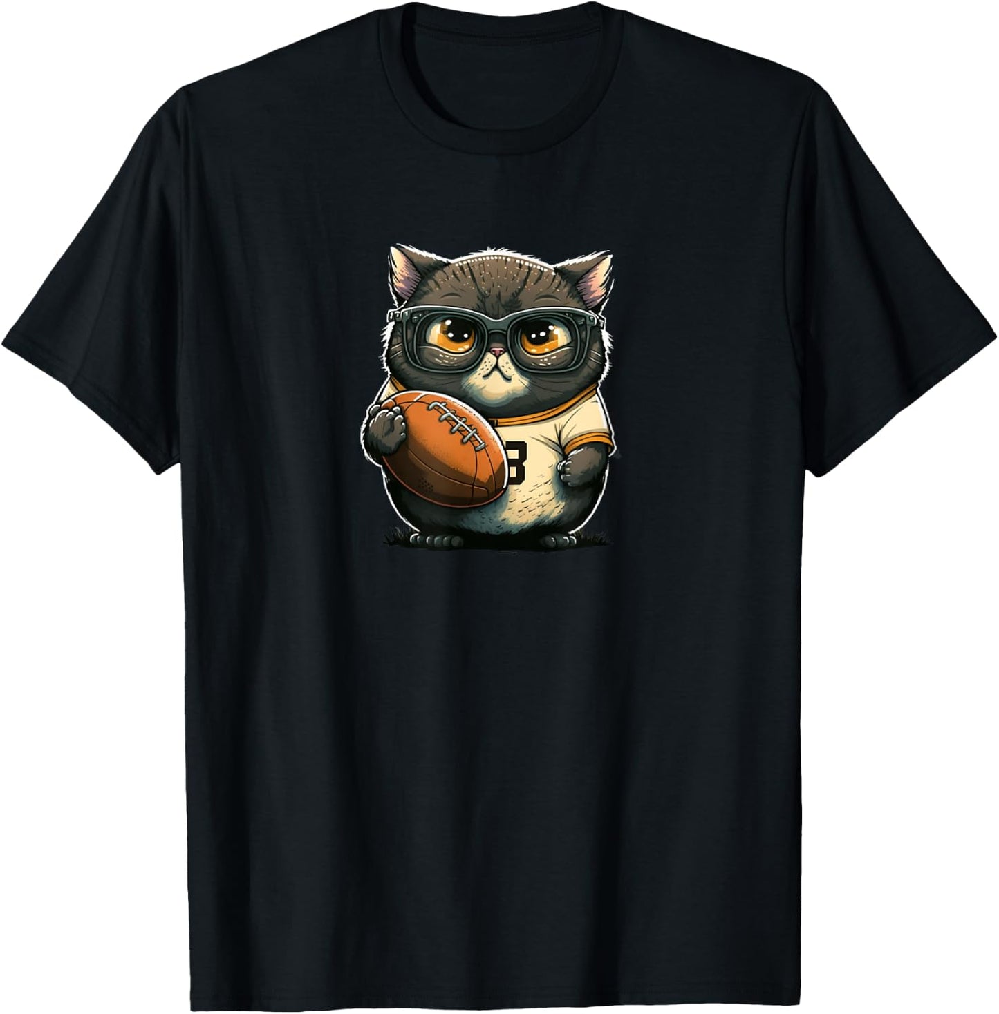 Funny cat with football for American football fans T-Shirt - T-Shirt | Black