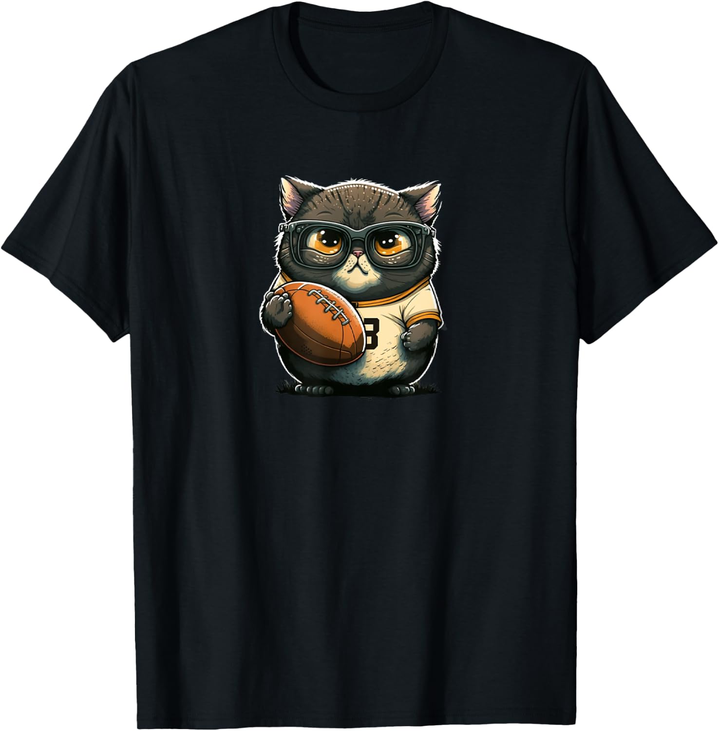 Funny cat with football for American football fans T-Shirt - T-Shirt | Black