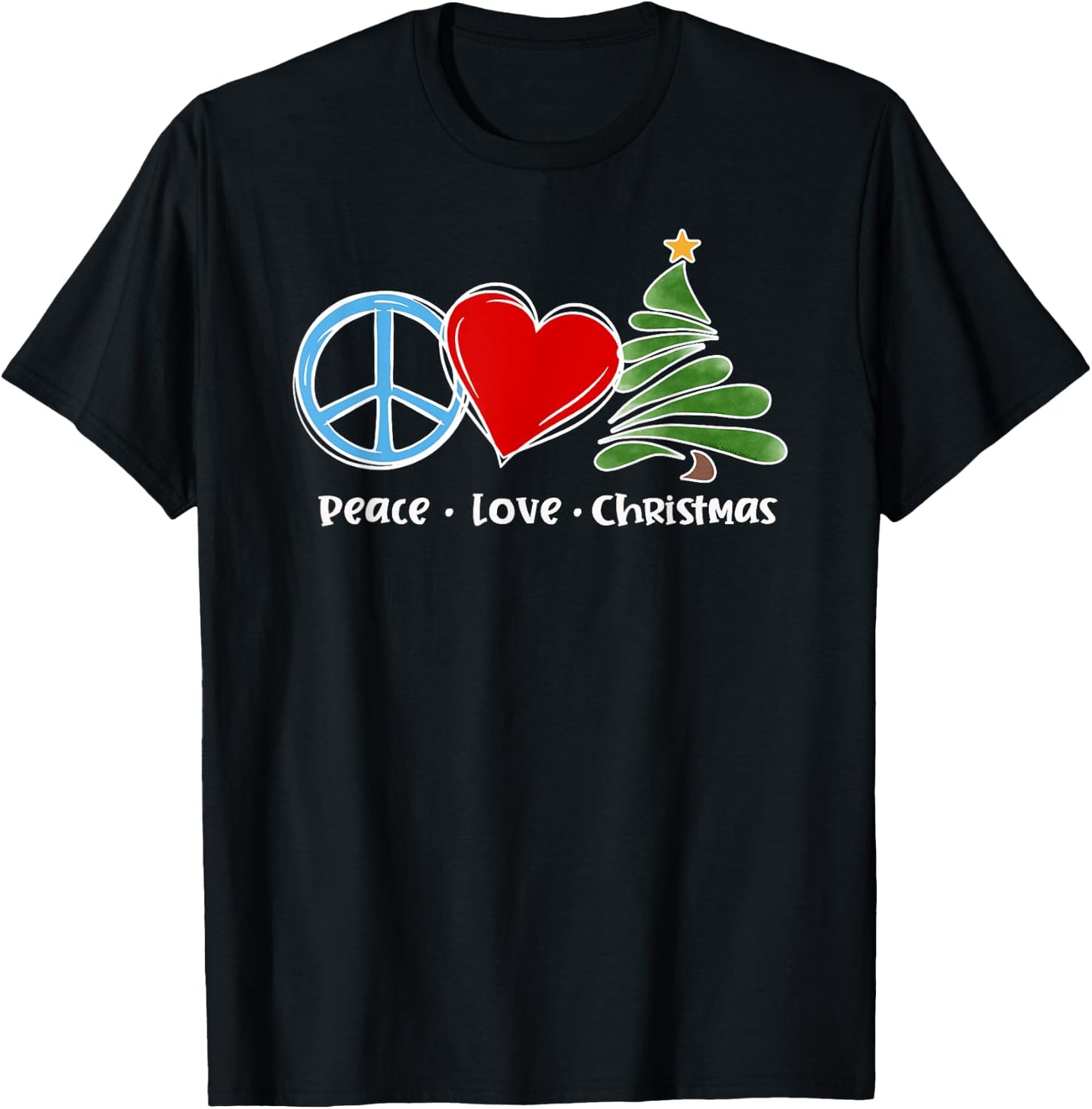 Cute Retro Peace Love Christmas Boho Christmas T-Shirt - T-Shirt | Black