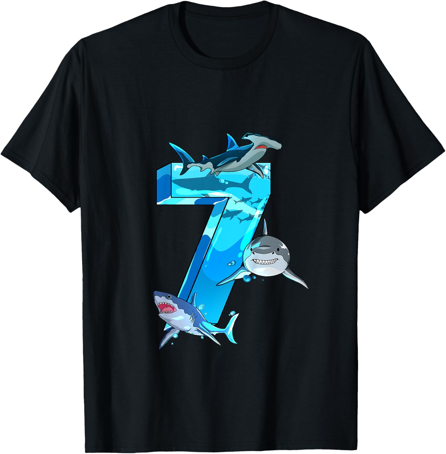 Kids Shark Boy 7 Years Birthday Child Children Birthday T-Shirt - T-Shirt | Black