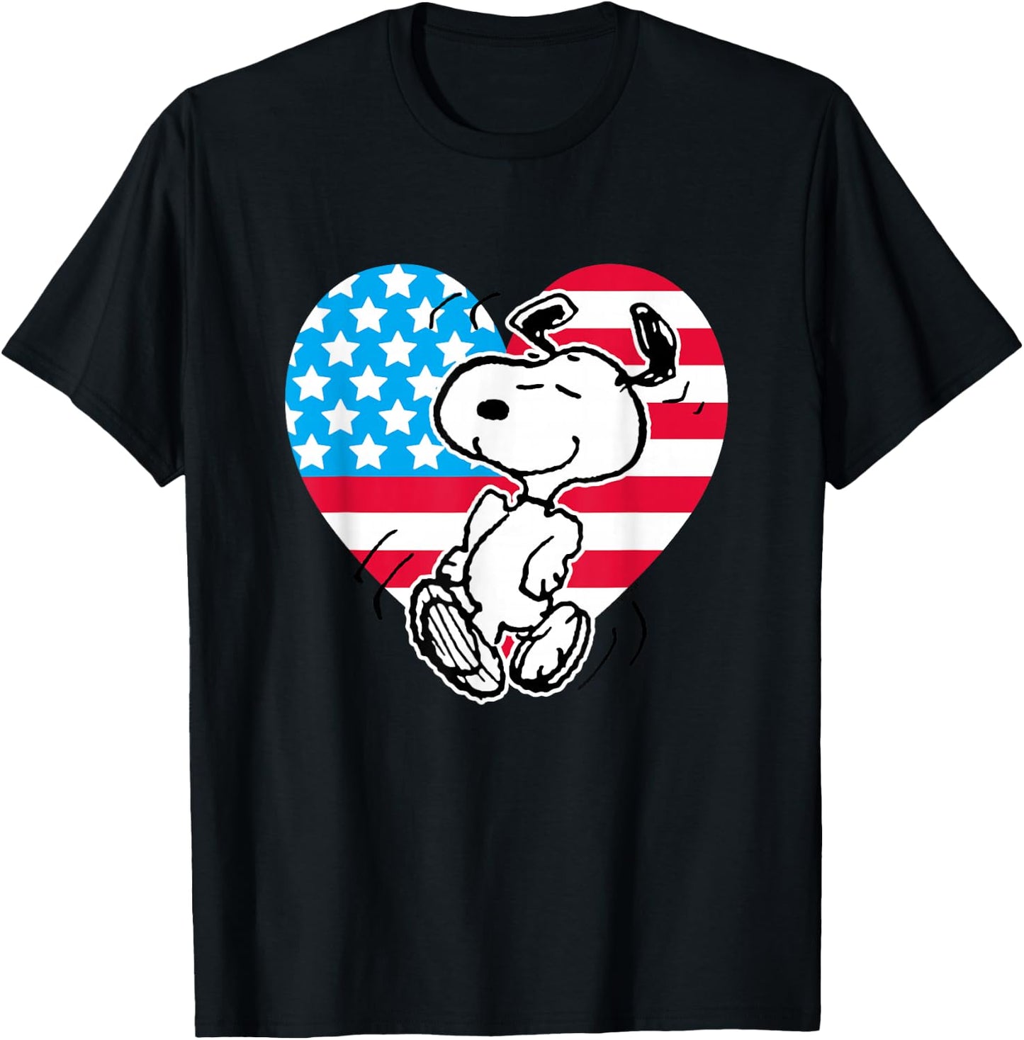 Peanuts - Snoopy USA Flag Heart T-Shirt - T-Shirt | Black