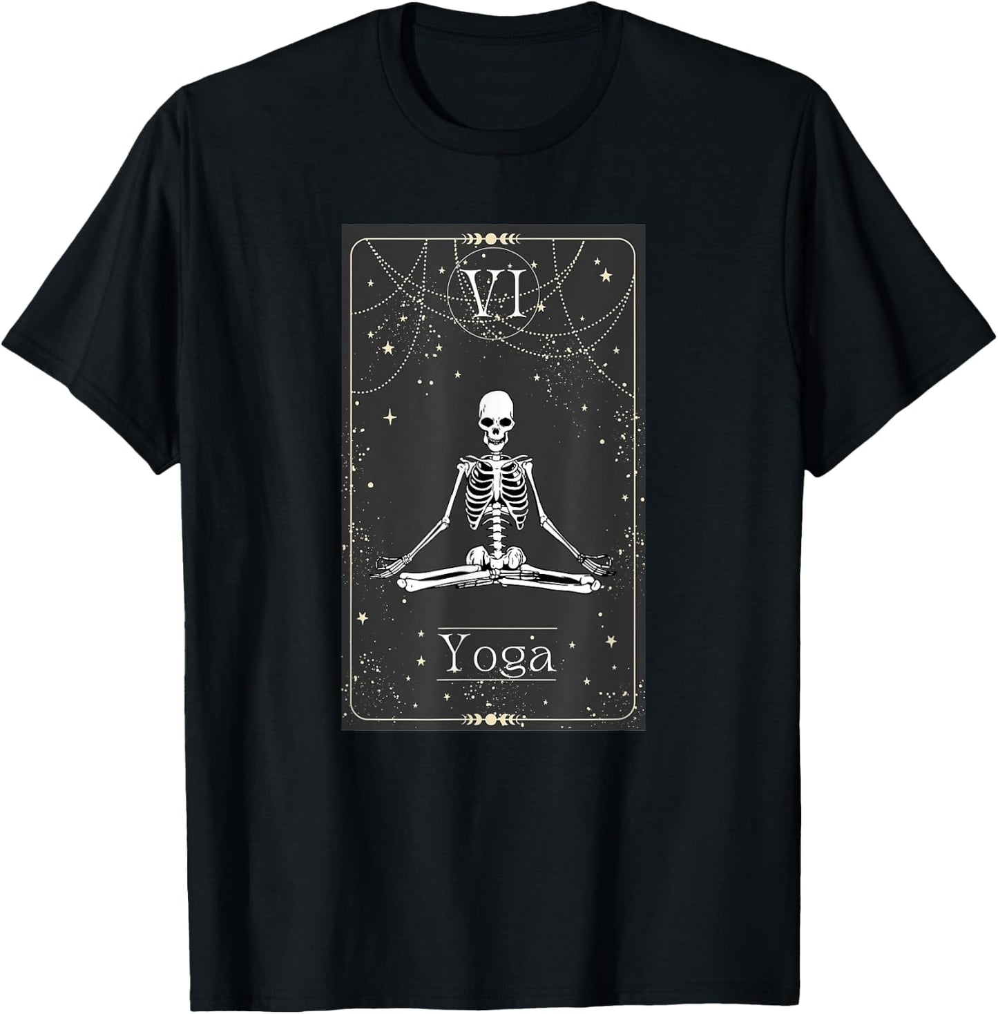 Skeleton Yoga Tarot Card Halloween T-Shirt - T-Shirt | Black