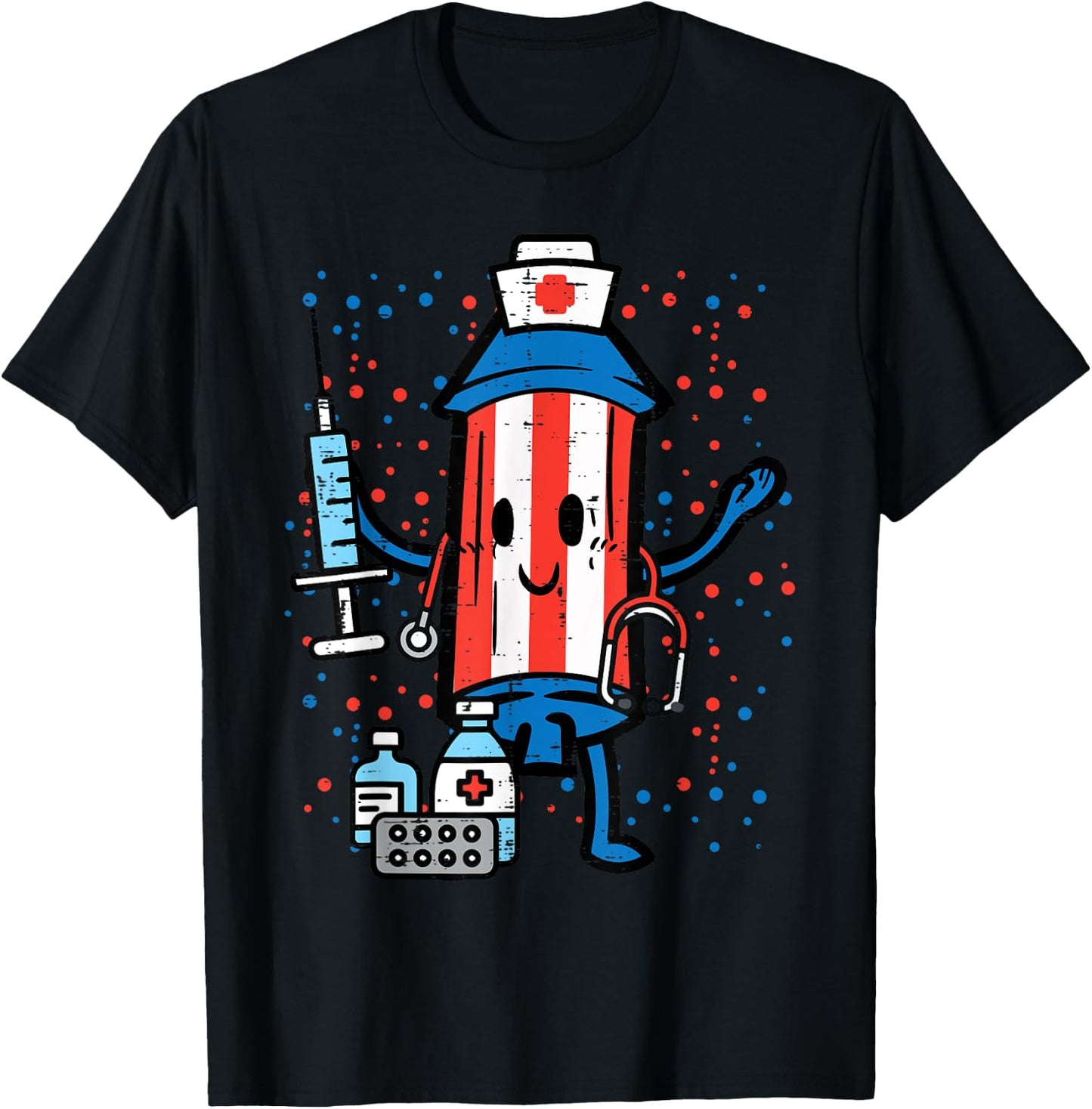 4th Of July Firecracker Nurse Funny America Scrub Top Women T-Shirt - T-Shirt | Black