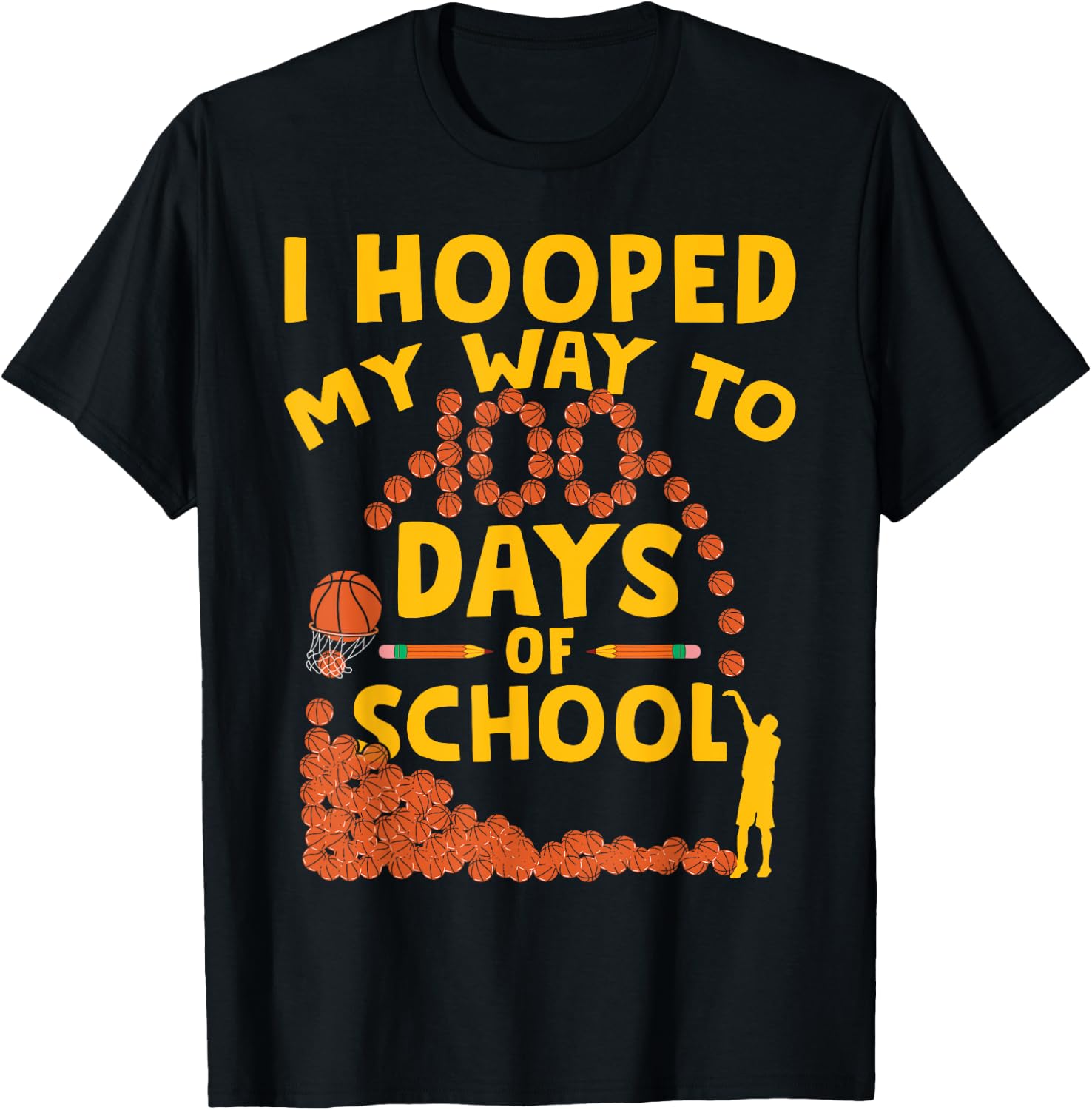 Funny 100 Days Of School 100th Day Of School Basketball T-Shirt - T-Shirt | Black