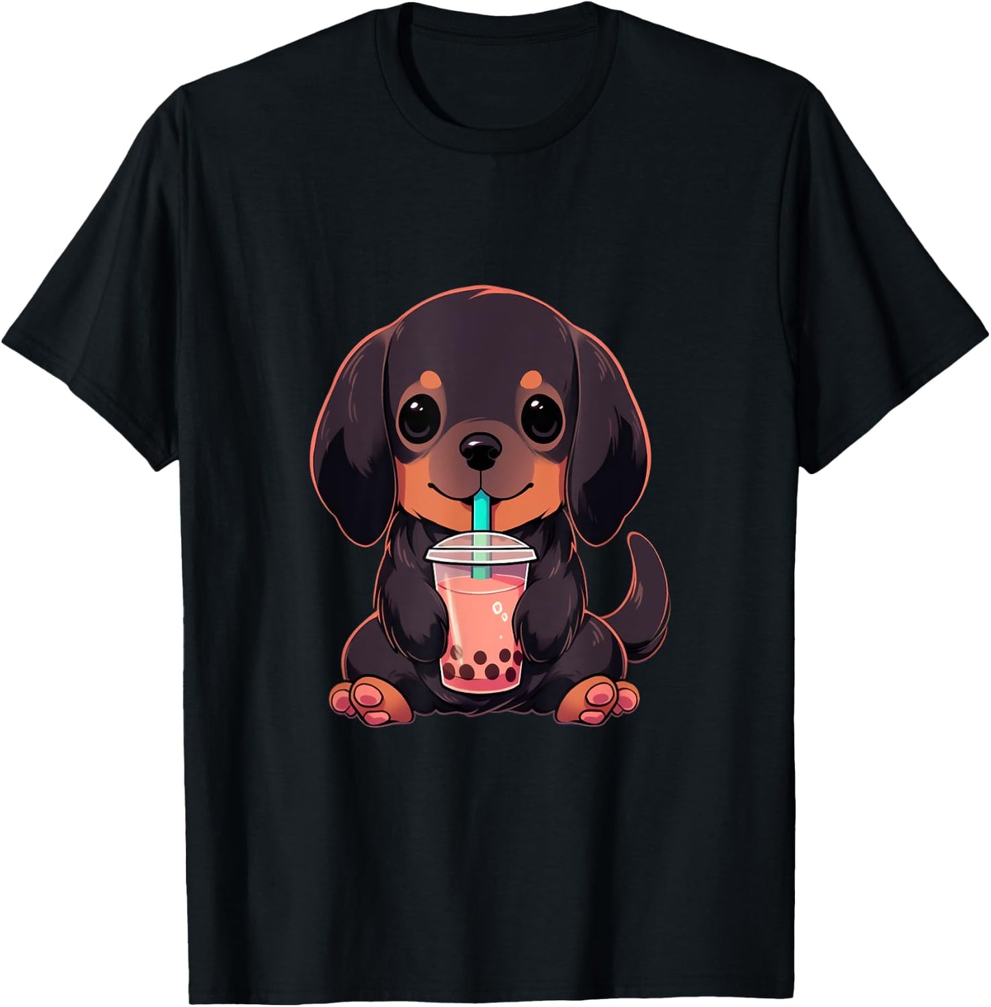 Dachshund Boba Tea Bubble Tea Anime Kawaii Dog Women Girls Kids T-Shirt - T-Shirt | Black