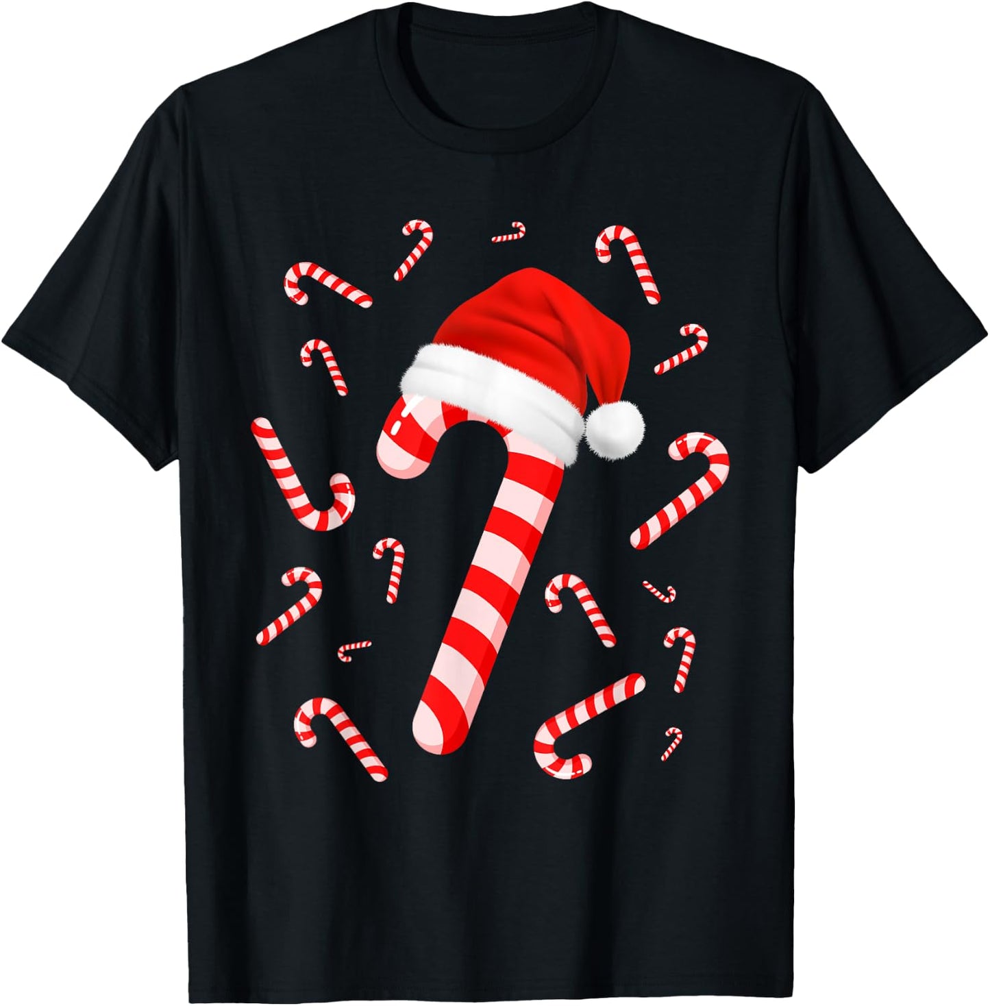 Funny Red and White Candy Crew Santa Merry Christmas Xmas T-Shirt - T-Shirt | Black