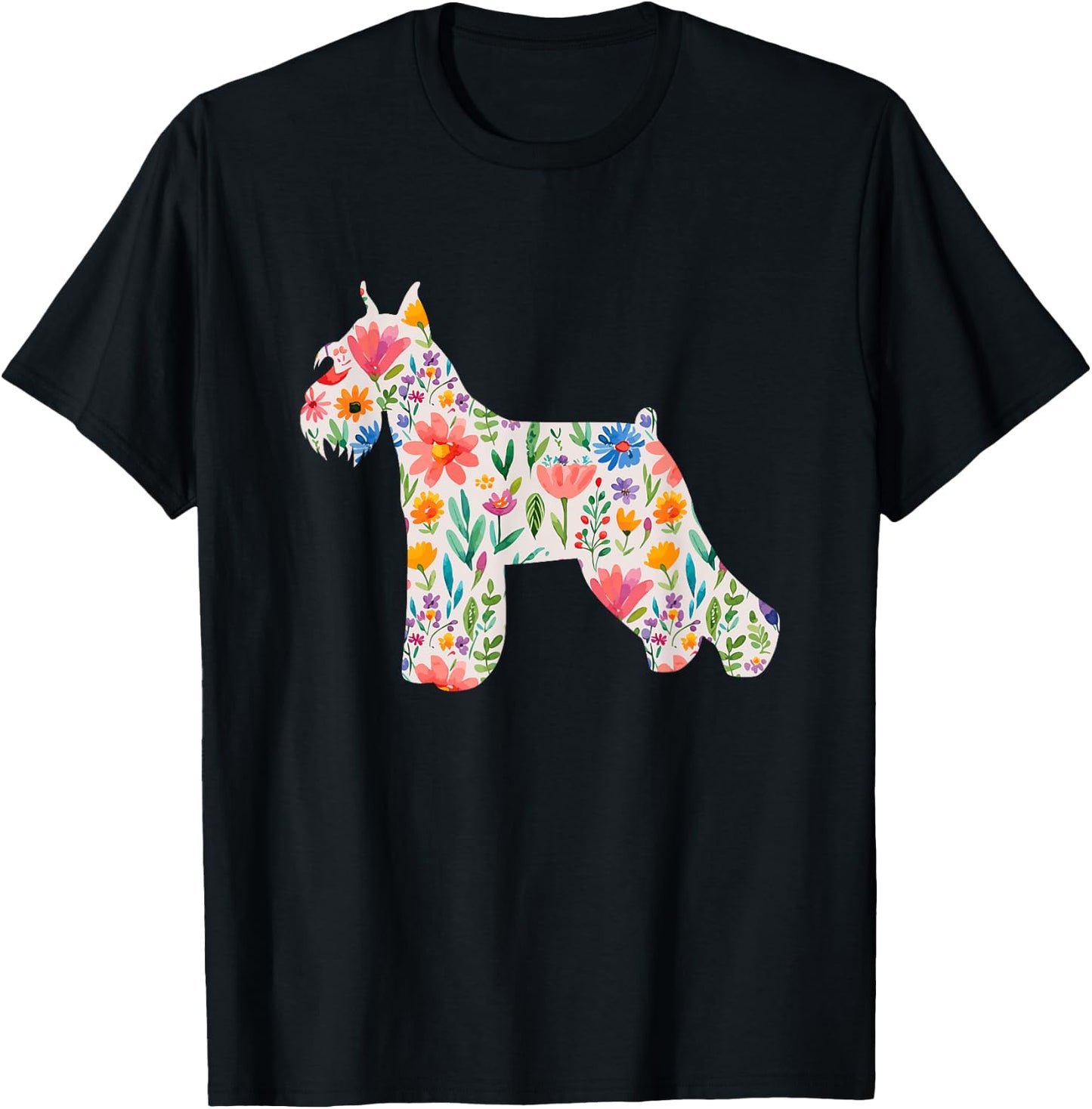 Schnauzer watercolor flowers design T-Shirt - T-Shirt | Black