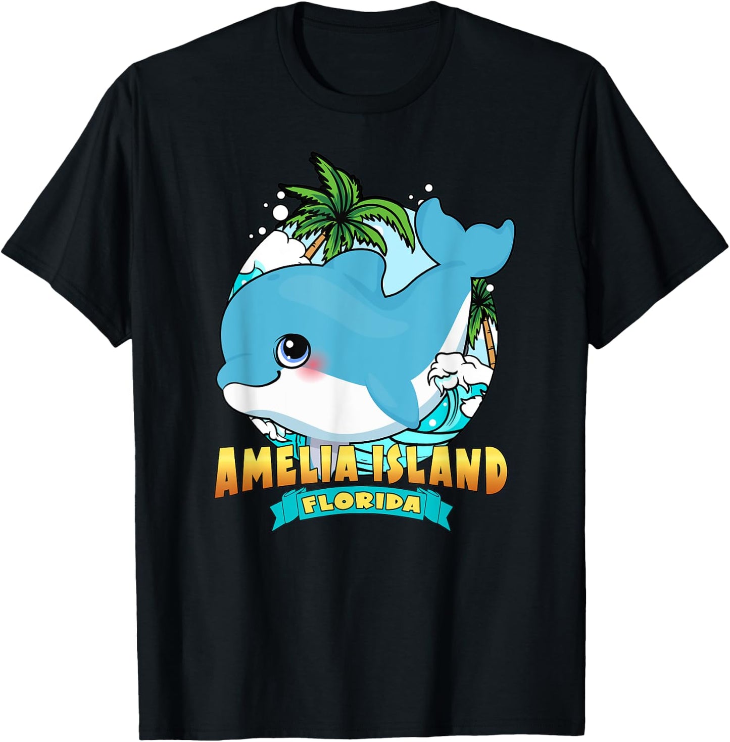 AMELIA ISLAND FLORIDA | Cute Baby Dolphin Beach Souvenir Women Kids T-Shirt - T-Shirt | Black