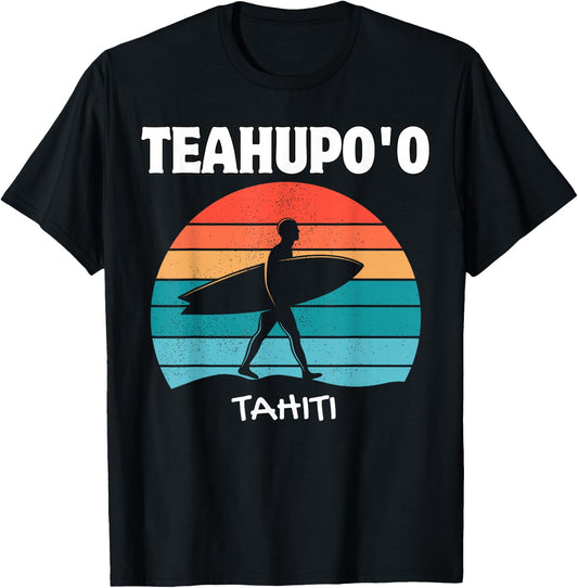 TEAHUPO'O TAHITI Surf Vintage Retro Surfing T-Shirt - T-Shirt | Black