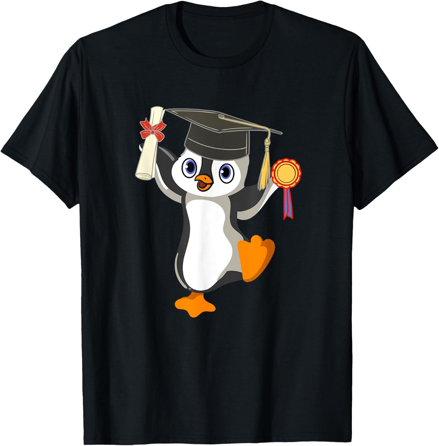Cute Penguin Dancing Graduation Cap Certificate Fun Graduate T-Shirt - T-Shirt | Black