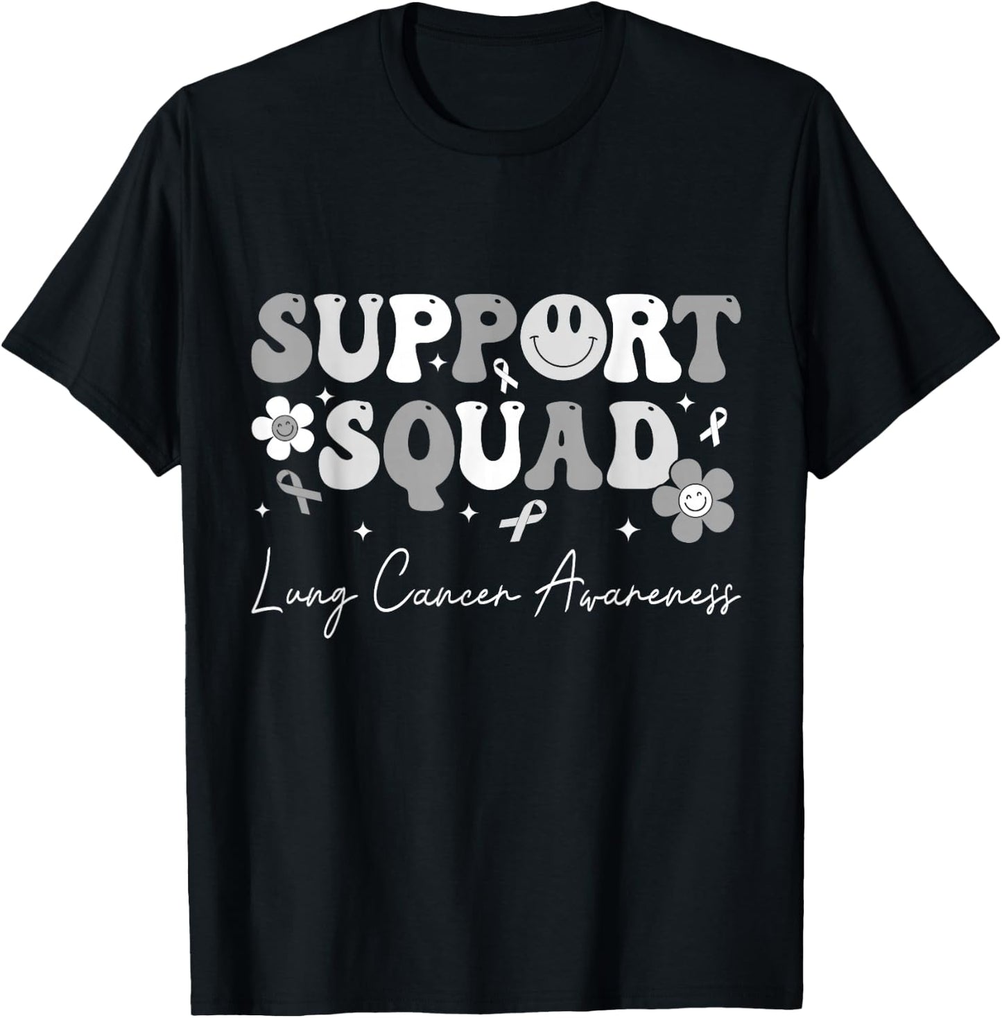 Groovy Support Squad Lung Cancer Awareness White Ribbon T-Shirt - T-Shirt | Black