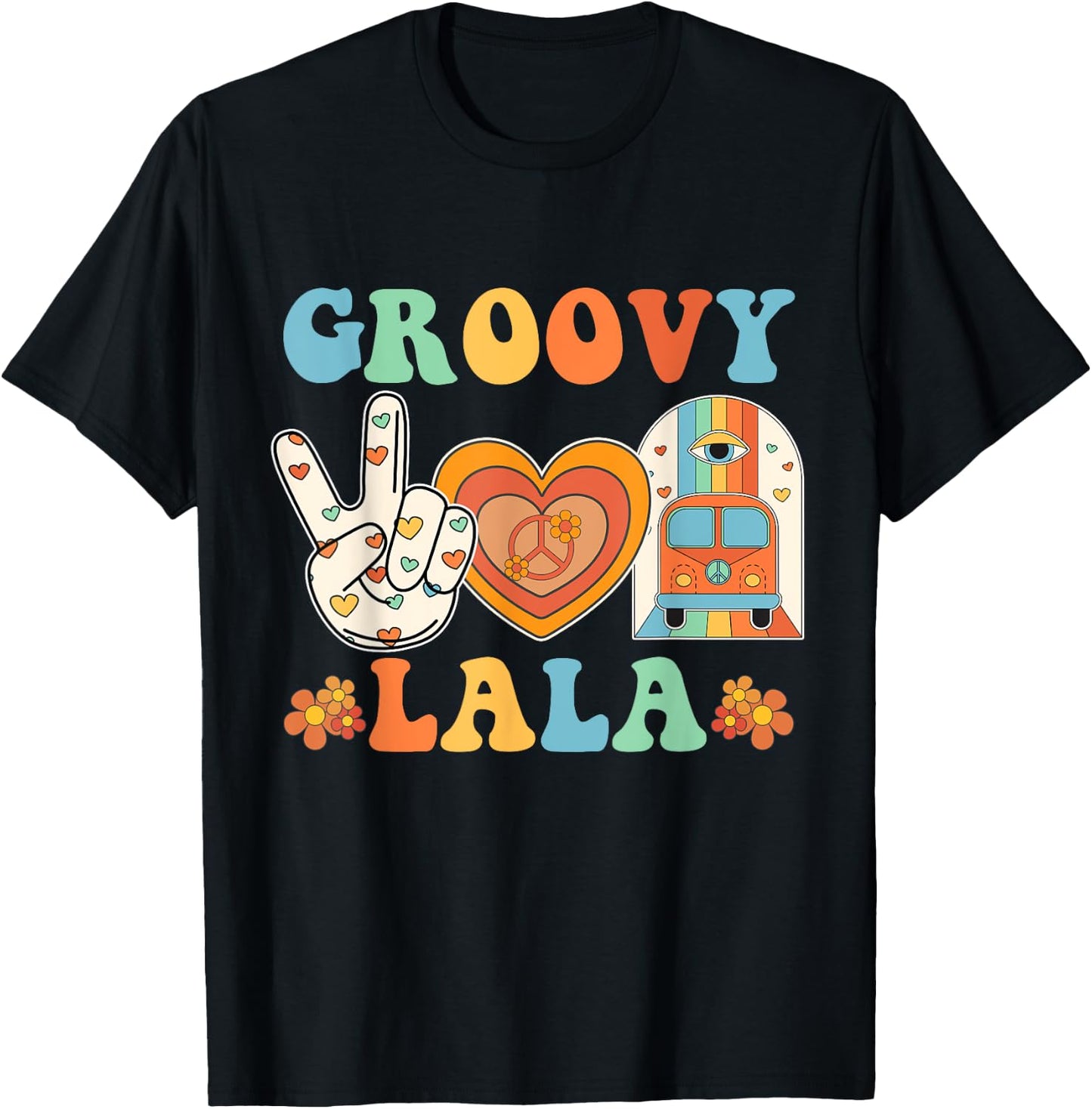 Retro Groovy Lala Grandma Hippie Family Matching Mothers Day T-Shirt - T-Shirt | Black