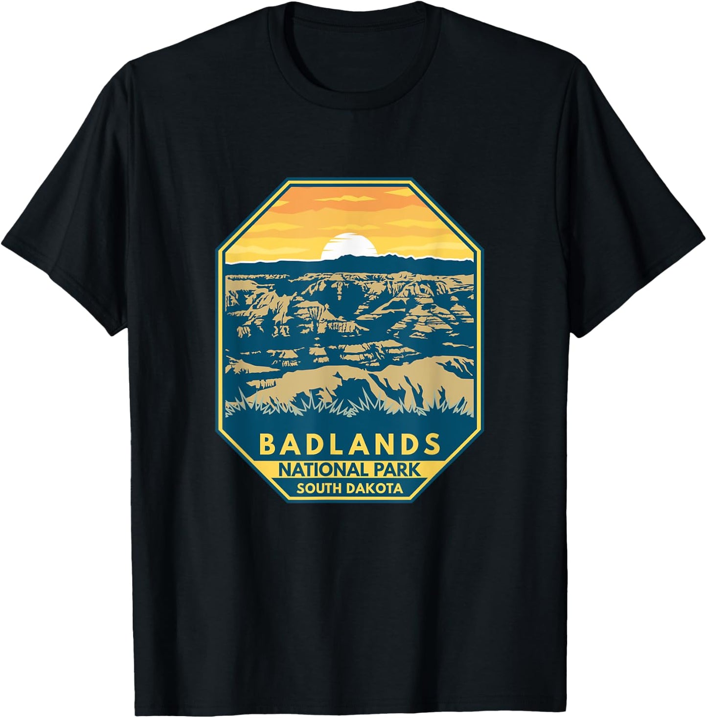 Badlands National Park Sunset Retro Emblem Vintage T-Shirt - T-Shirt | Black