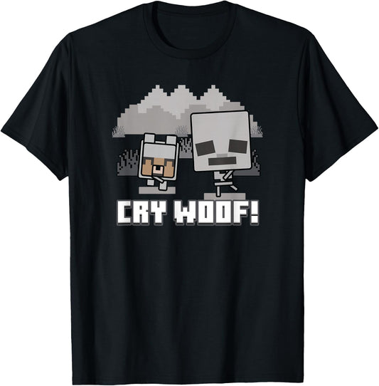 Minecraft Skeleton And Wolf Cry Woof! Poster T-Shirt - T-Shirt | Black