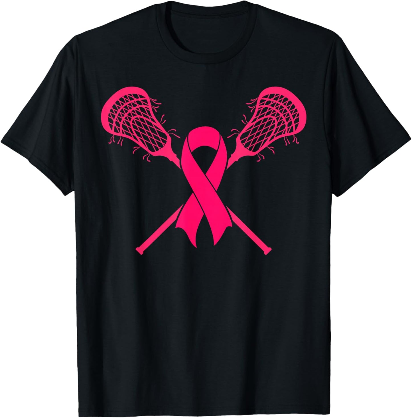 Pink Lacrosse Sticks Ribbon Breast Cancer Awareness Player T-Shirt - T-Shirt | Black