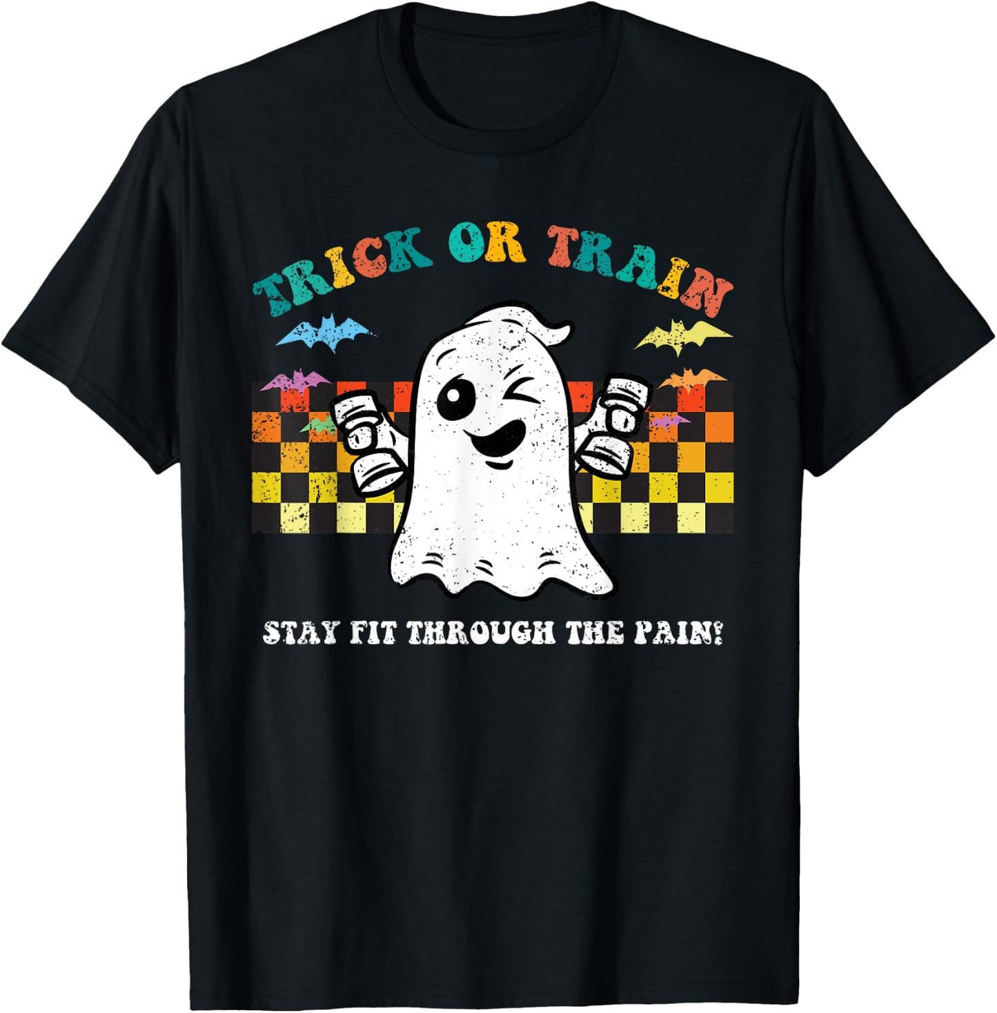 Trick Or Train Ghost Halloween Costume Fitnes Gym Workout T-Shirt - T-Shirt | Black