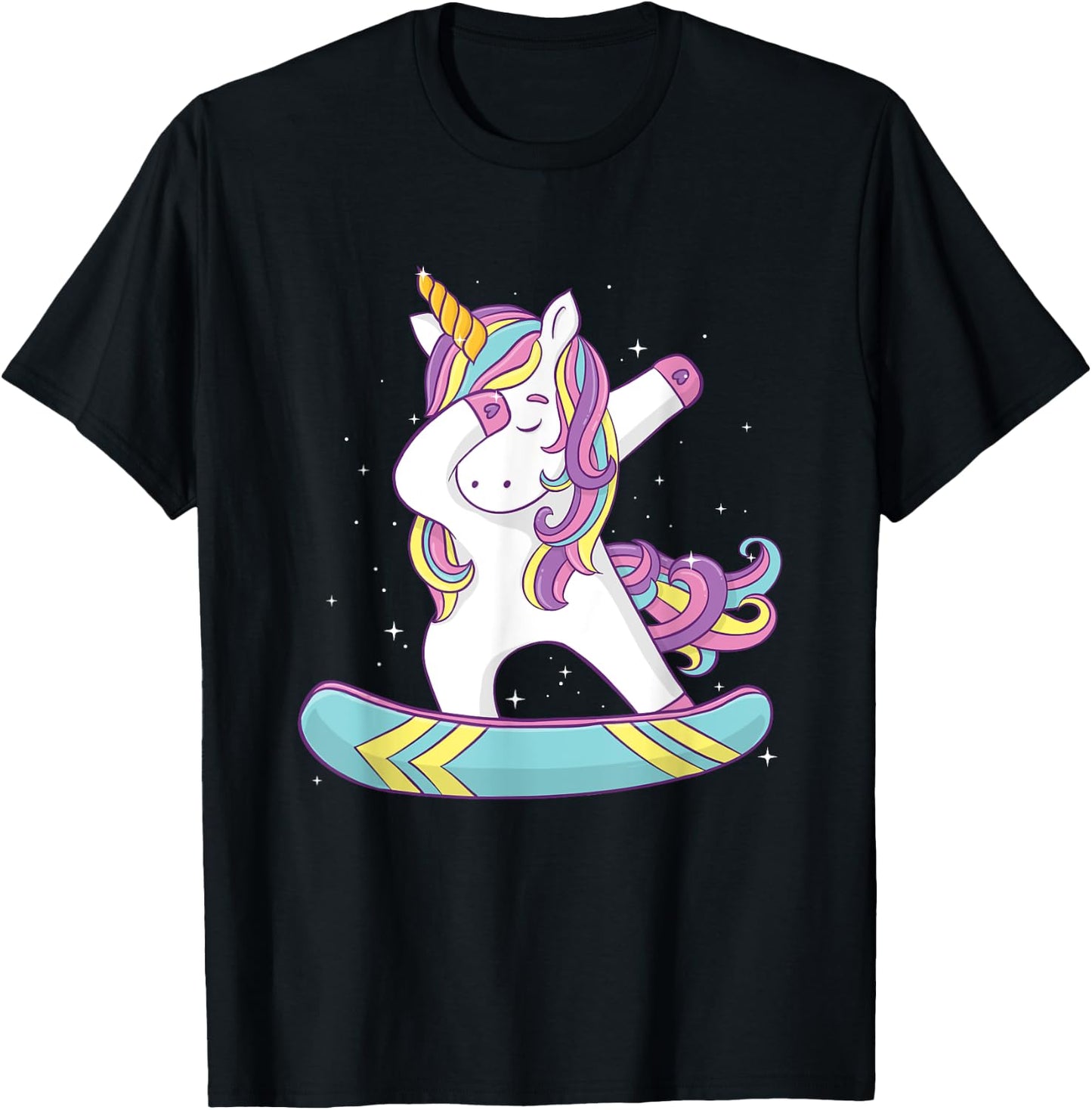 Unicorn Dabbing Snowboarder - Snowboard Snowboarding Lover T-Shirt - T-Shirt | Black