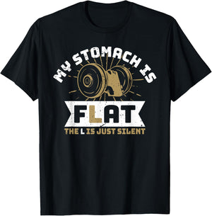 The L Is Just Silent Fitness Gym Humor - My Stomach Is Flat T-Shirt - T-Shirt | Black