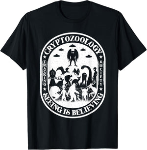 Bigfoot Nessie Mothman And Aliens Cryptid Team Cryptozoology T-Shirt - T-Shirt | Black