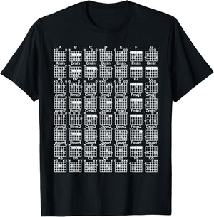 Guitar Chord Chart with Numbered Positions Barre Chord T-Shirt - T-Shirt | Black