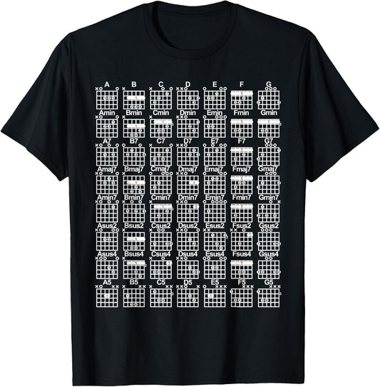 Guitar Chord Chart with Numbered Positions Barre Chord T-Shirt - T-Shirt | Black