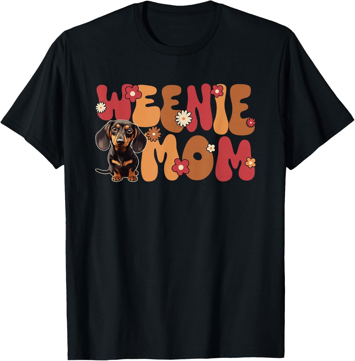 Dachshund Groovy World's Best Weenie Mom T-Shirt - T-Shirt | Black