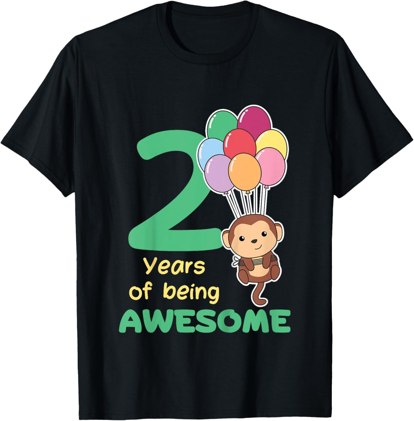 Monkey 2nd Birthday For Kids Two Year Old Monkey T-Shirt - T-Shirt | Black