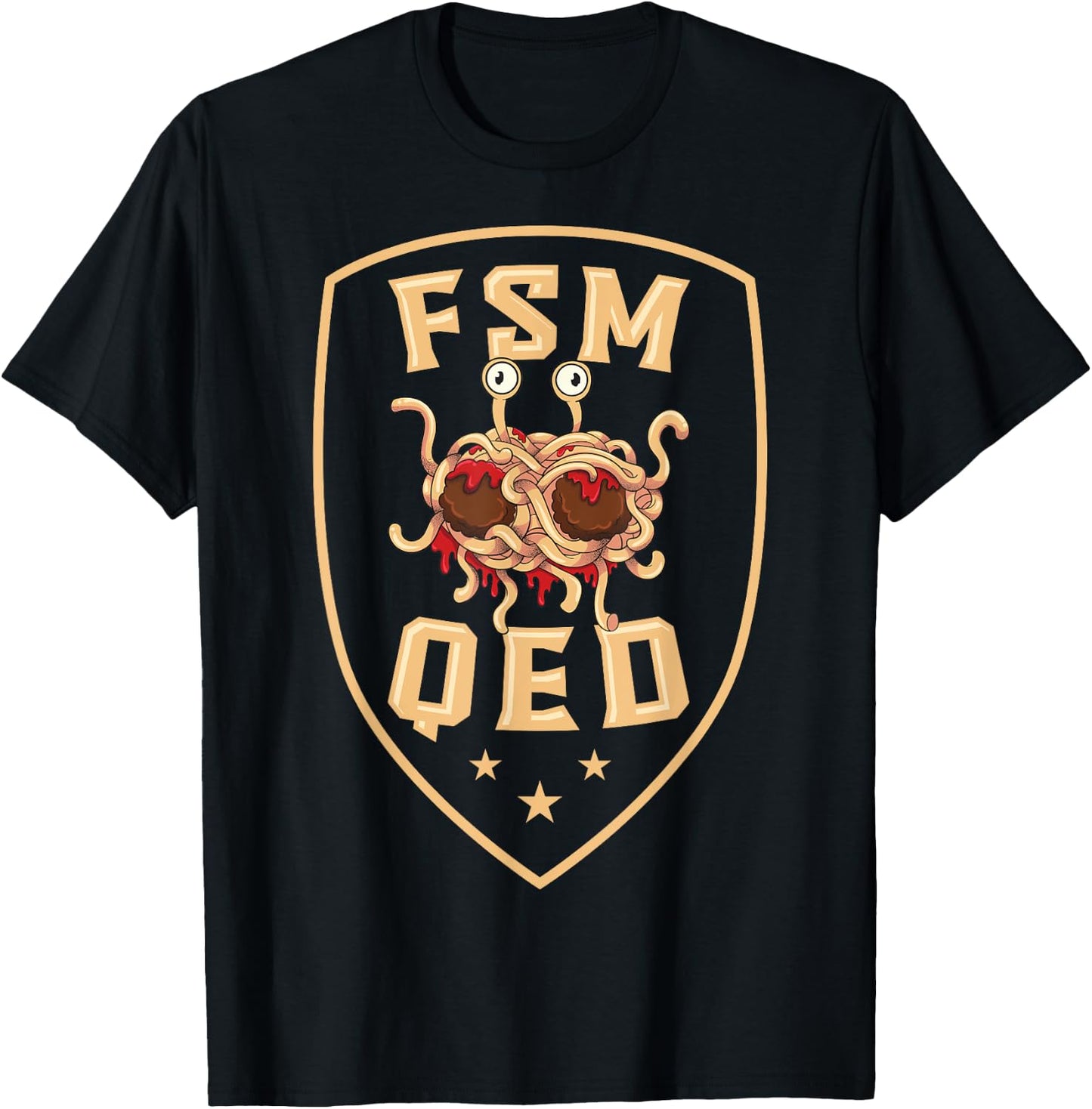 Flying Spaghetti Monster Pastafari Pastafarian FSM QED T-Shirt - T-Shirt | Black