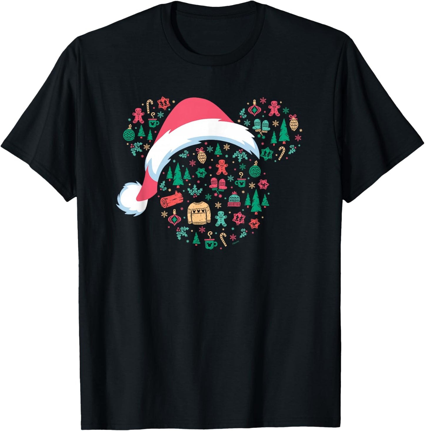 Disney Mickey Mouse Head Icon Christmas Holiday Santa Hat T-Shirt - T-Shirt | Black