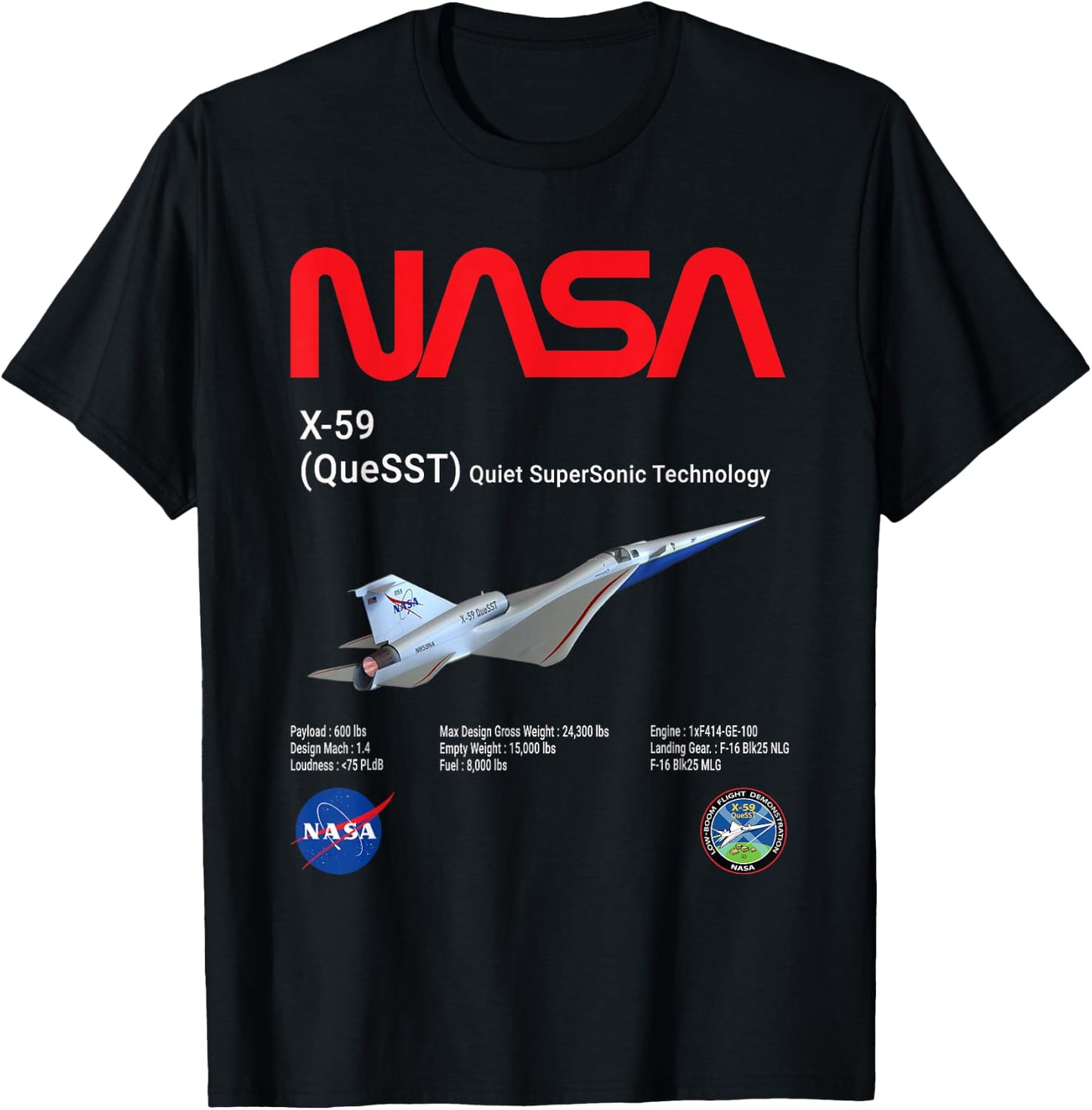 NASA X-59 Quiet-SuperSonic-Technology (QueSST) T-Shirt - T-Shirt | Black