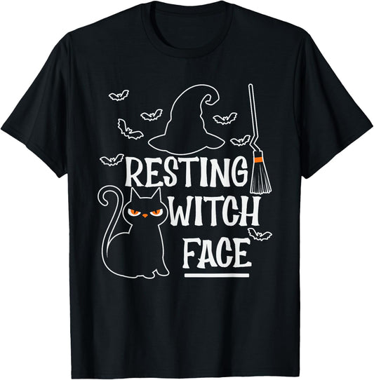 Resting Witch Face Halloween Design T-Shirt - T-Shirt | Black