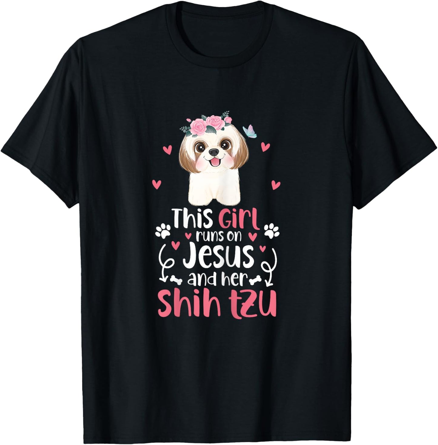 Shih Tzu This Girl Runs On Jesus And Shih Tzu Dog T-Shirt - T-Shirt | Black