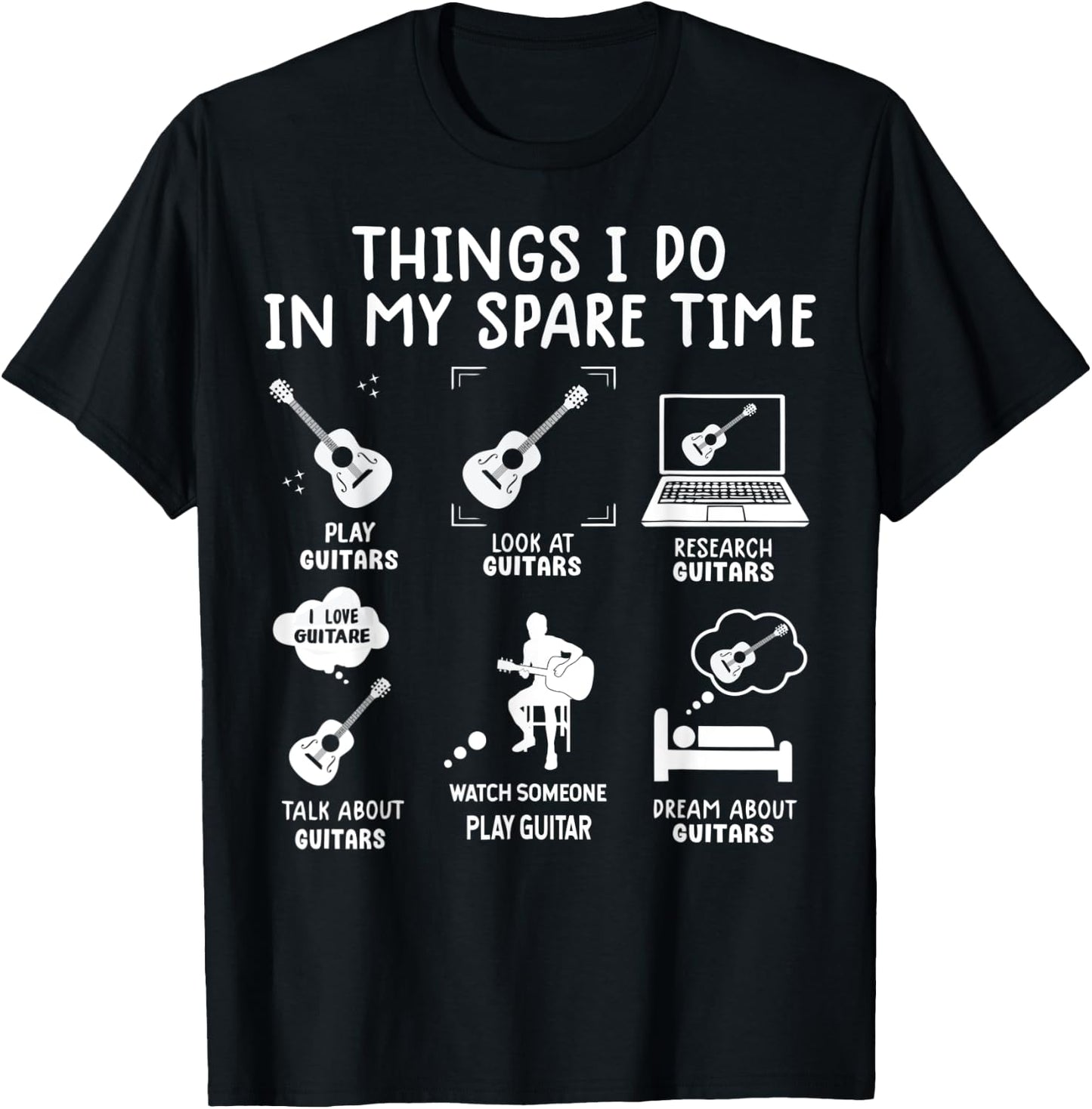 Guitarist Funny Guitar Player 6 Things I Do In My Spare Time T-Shirt - T-Shirt | Black