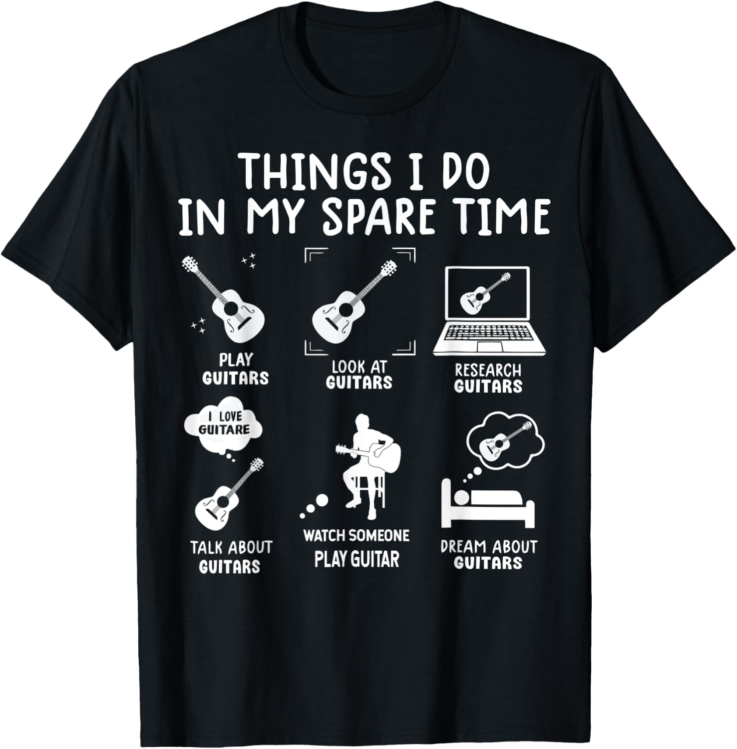 Guitarist Funny Guitar Player 6 Things I Do In My Spare Time T-Shirt - T-Shirt | Black
