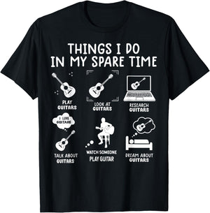 Guitarist Funny Guitar Player 6 Things I Do In My Spare Time T-Shirt - T-Shirt | Black