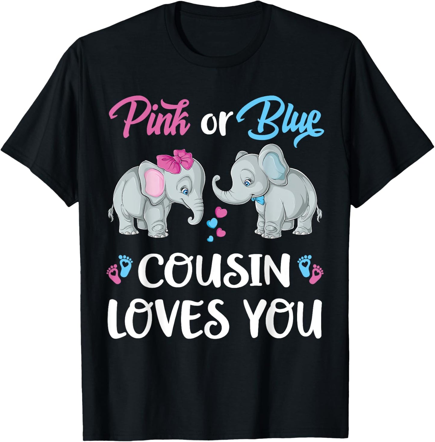 Pink Or Blue Cousin Loves You Elephants Gender Reveal Family T-Shirt - T-Shirt | Black