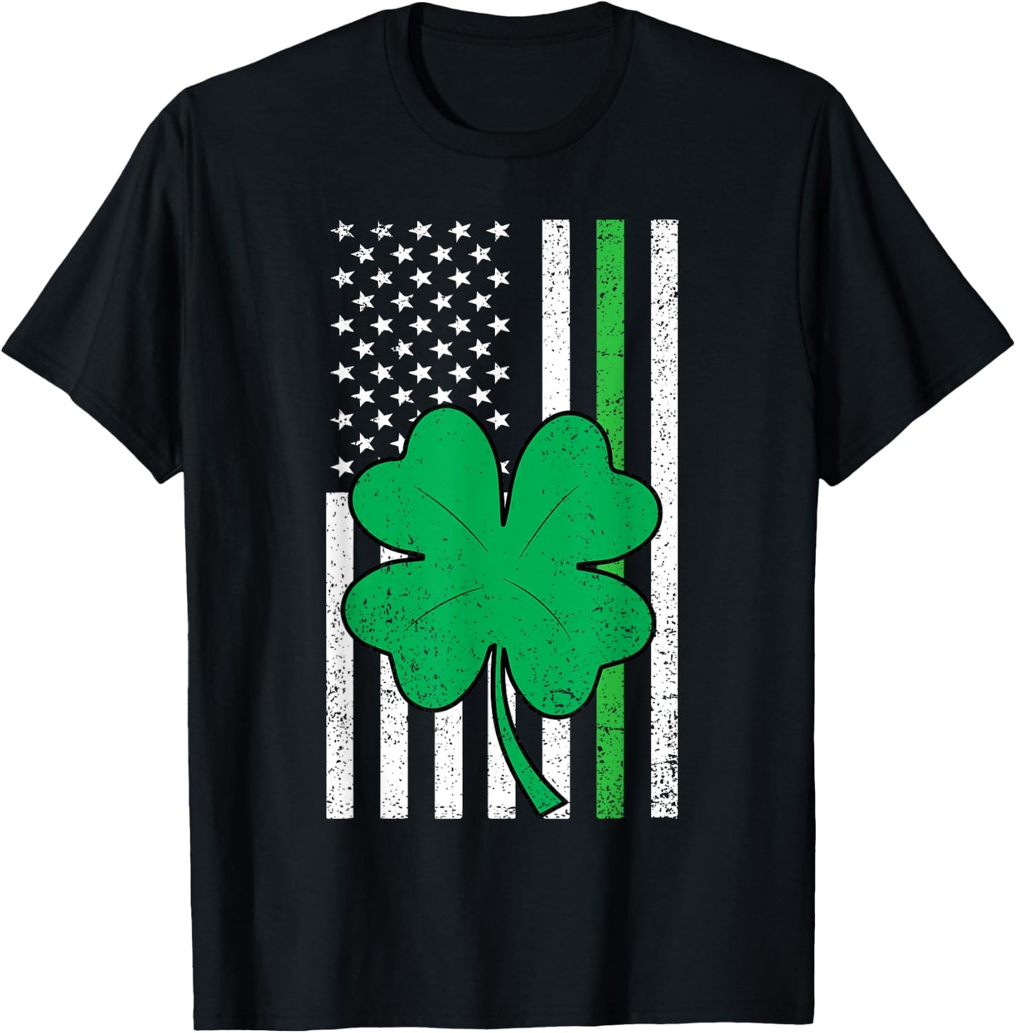 Shamrock American Flag Green Line St Patricks Day Military T-Shirt - T-Shirt | Black