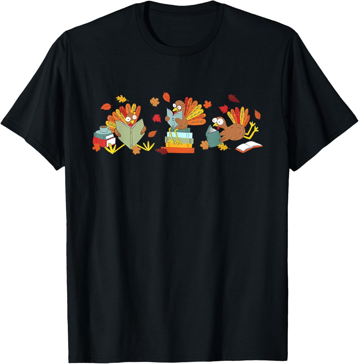 Turkey Reading Books Fall Thanksgiving Teacher Book Lovers T-Shirt - T-Shirt | Black