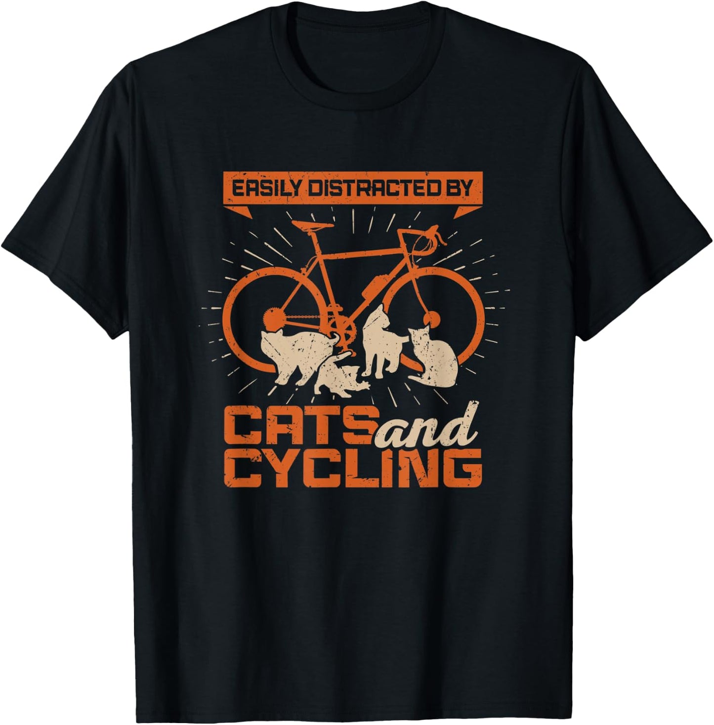 Easily Distracted By Cats And Cycling T-Shirt - T-Shirt | Black