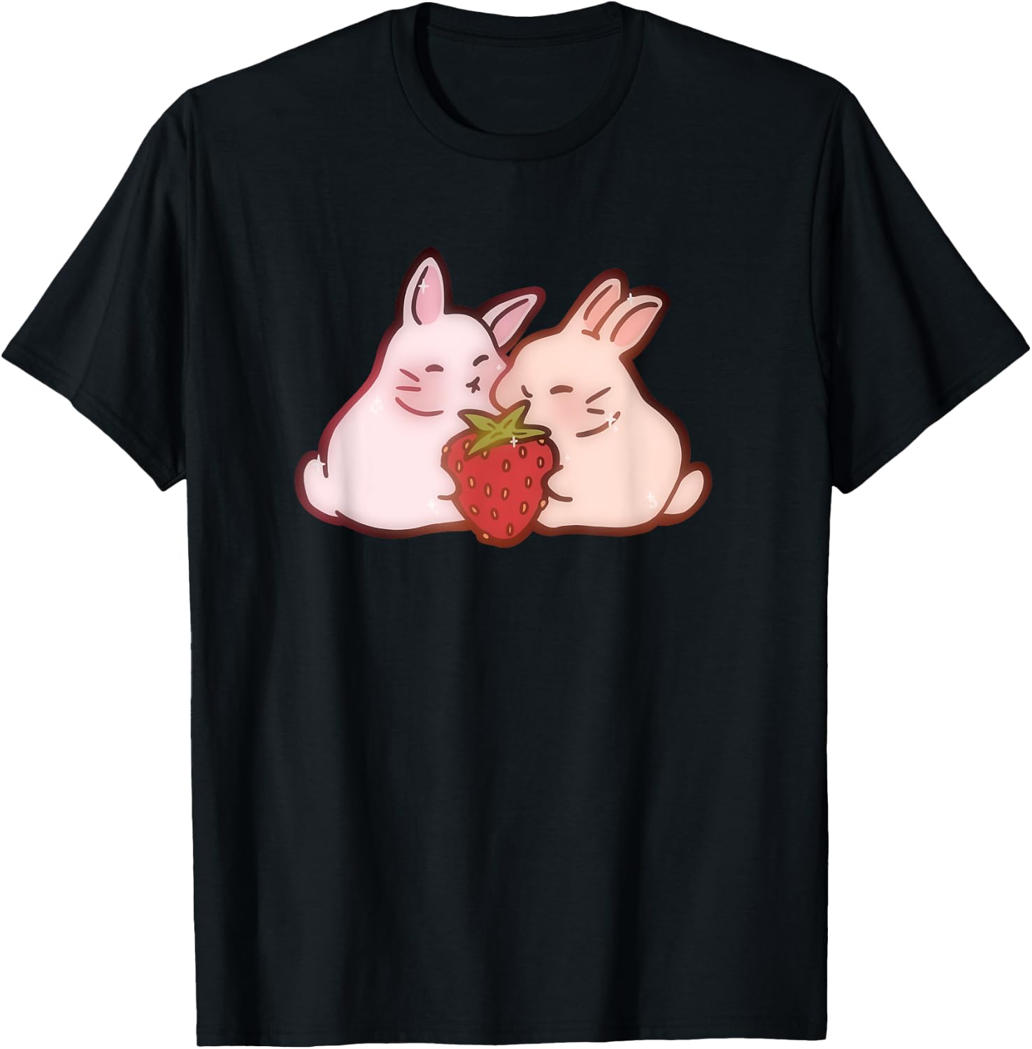 Cute Kawaii 90s Y2K Rabbits two Strawberry Bunnies T-Shirt - T-Shirt | Black