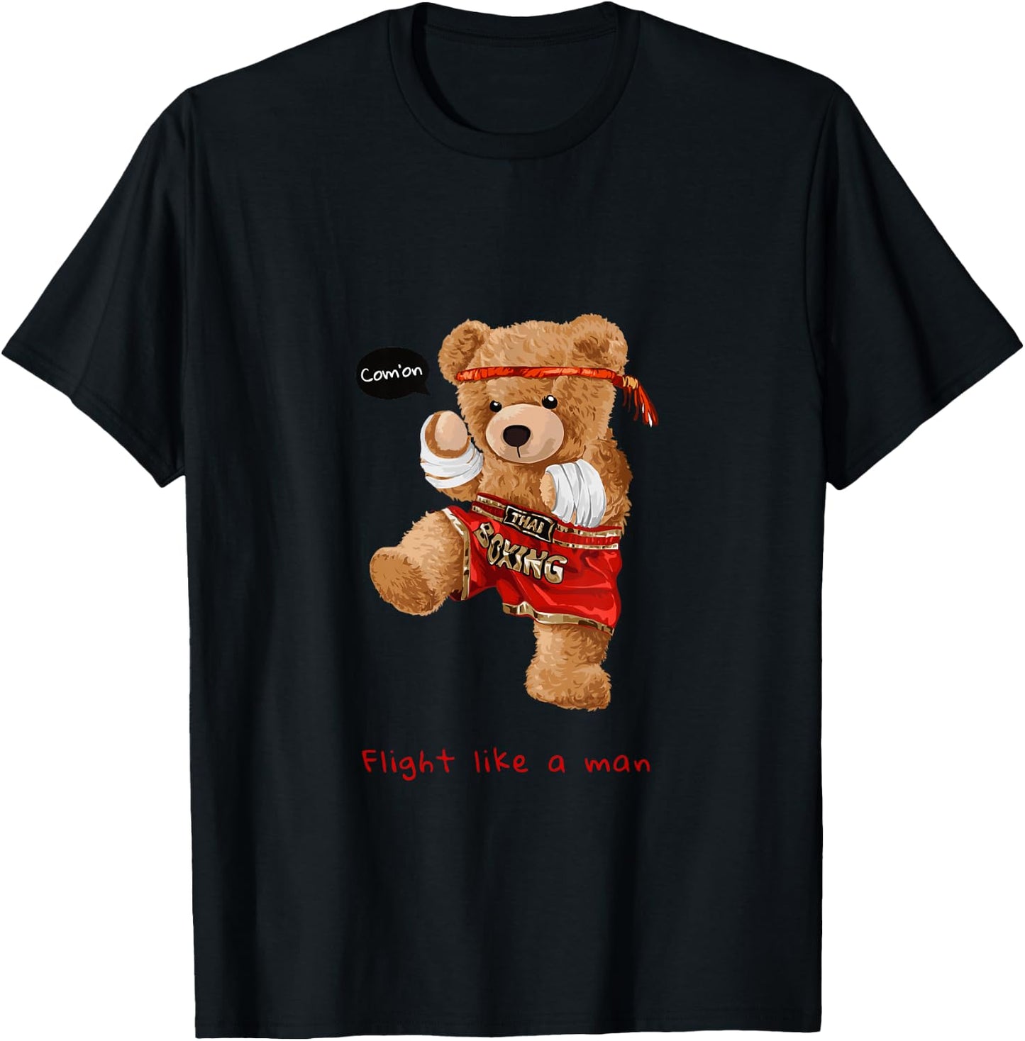 Cool Teddy Bear Man Boxing Fight Style Illustration Graphic T-Shirt - T-Shirt | Black