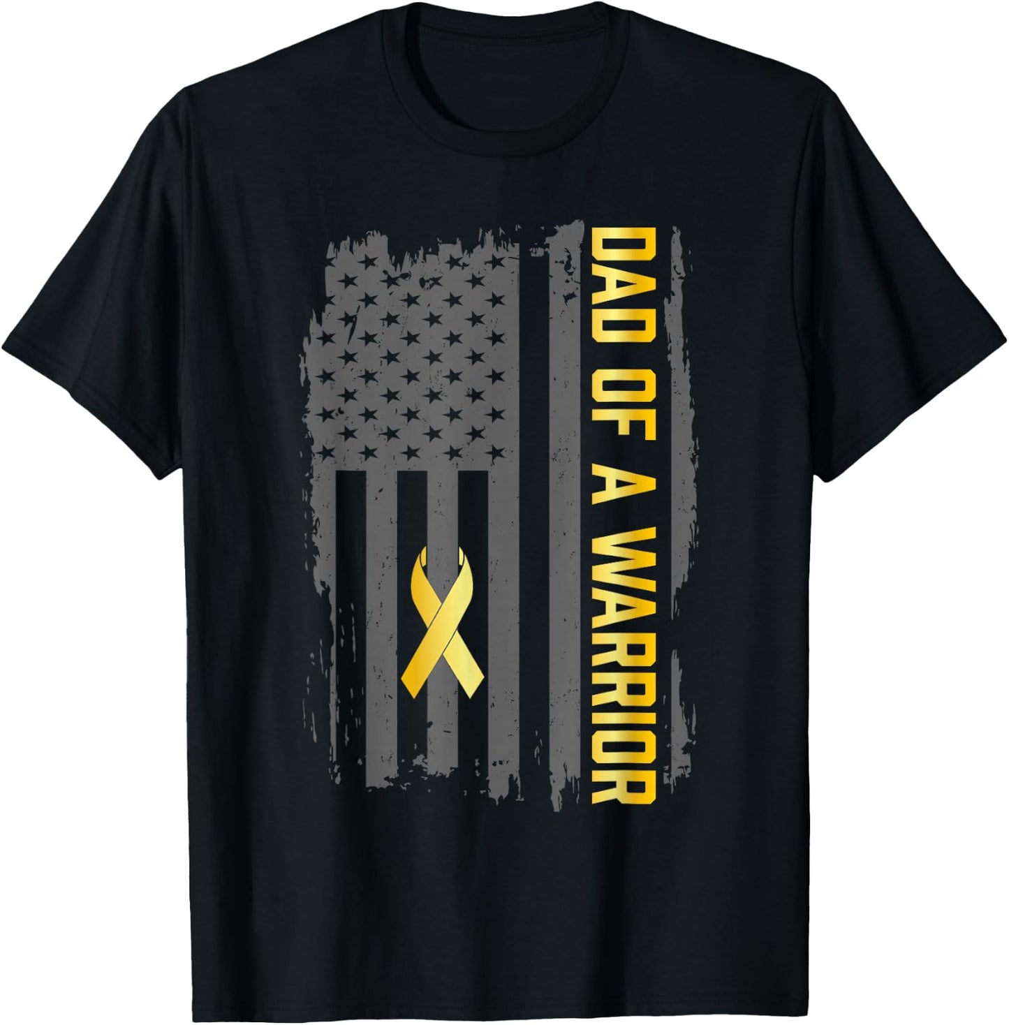 Childhood Cancer Usa Flag Dad of a Warrior Childhood Cancer T-Shirt - T-Shirt | Black
