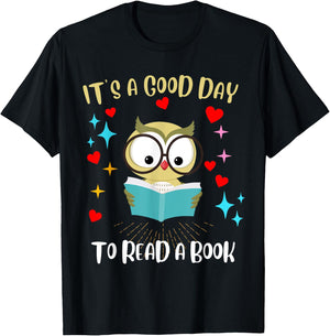 It's a Good Day to Read a Book - Owl Bird Reading Funny T-Shirt - T-Shirt | Black