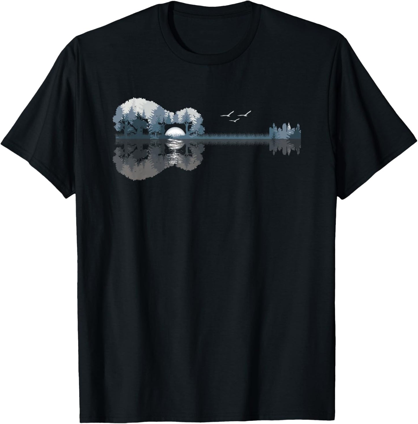 Acoustic Guitar Lake Music Guitarist Musician Men Women T-Shirt - T-Shirt | Black