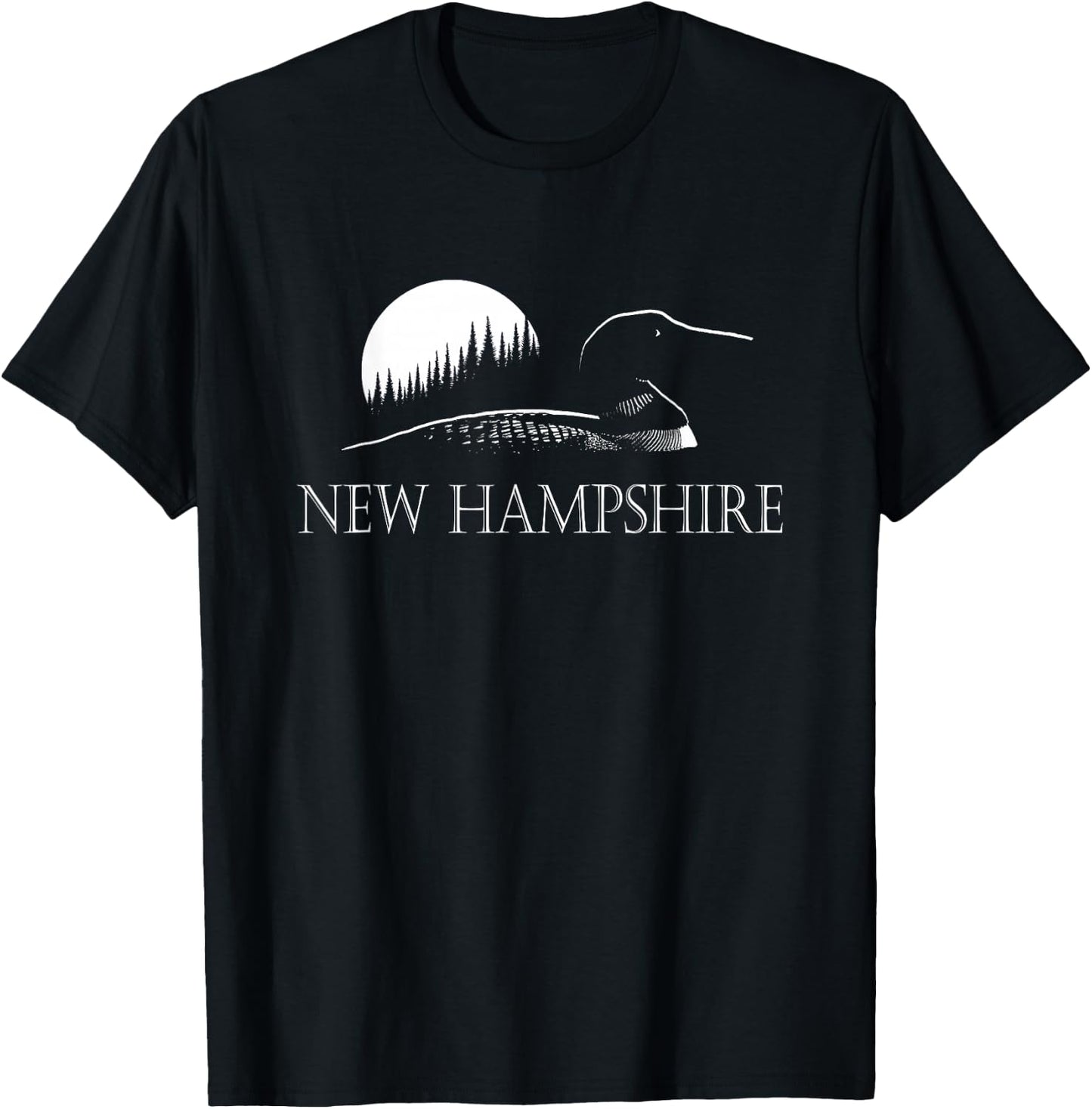 New Hampshire Loon In Moonlight And Forest T-Shirt - T-Shirt | Black