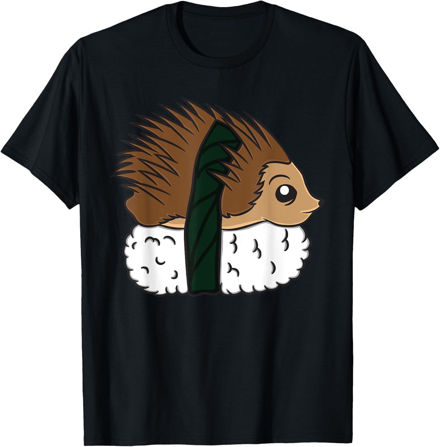 Funny Hedgehog Sushi Japanese Dish Safari Animal Gag Outfit T-Shirt - T-Shirt | Black
